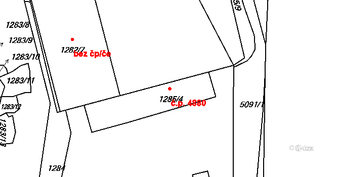 Chomutov 4880 na parcele st. 1285/4 v KÚ Chomutov II, Katastrální mapa