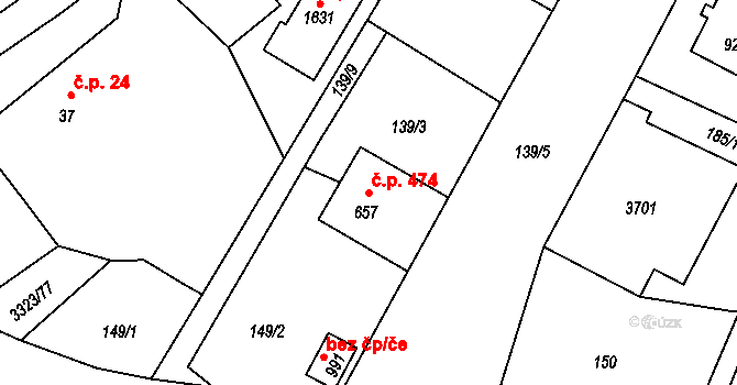 Rtyně v Podkrkonoší 474 na parcele st. 657 v KÚ Rtyně v Podkrkonoší, Katastrální mapa