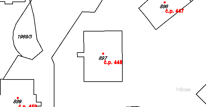 Rokytnice 448, Vsetín na parcele st. 897 v KÚ Rokytnice u Vsetína, Katastrální mapa