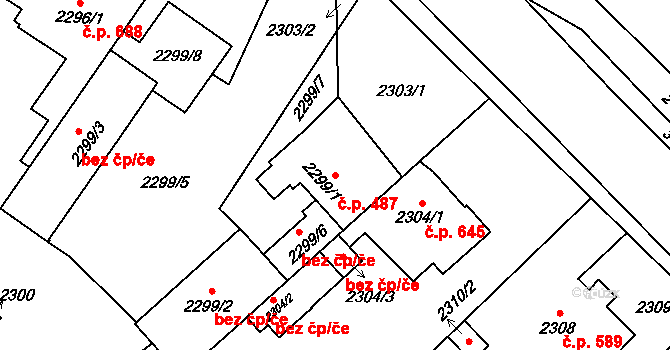 Bolevec 487, Plzeň na parcele st. 2299/1 v KÚ Bolevec, Katastrální mapa