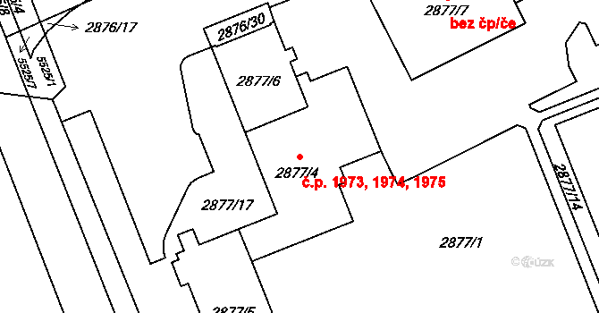 Východní Předměstí 1973,1974,1975, Plzeň na parcele st. 2877/6 v KÚ Plzeň, Katastrální mapa