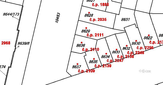 Jižní Předměstí 2110, Plzeň na parcele st. 8636 v KÚ Plzeň, Katastrální mapa