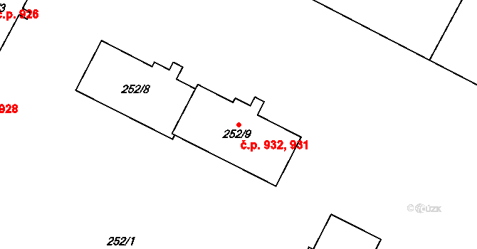 Lobzy 931,932, Plzeň na parcele st. 252/9 v KÚ Lobzy, Katastrální mapa