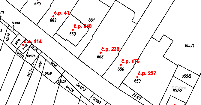 Silůvky 232 na parcele st. 658 v KÚ Silůvky, Katastrální mapa