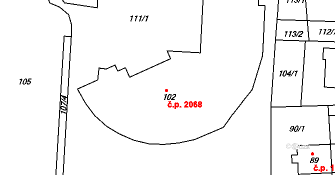 Tachov 2068 na parcele st. 102 v KÚ Tachov, Katastrální mapa