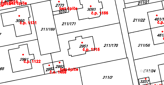 Sezimovo Ústí 1115 na parcele st. 2951 v KÚ Sezimovo Ústí, Katastrální mapa