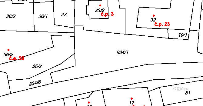 Strachaly 50, Snědovice na parcele st. 834/1 v KÚ Strachaly, Katastrální mapa