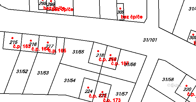 Srnojedy 166 na parcele st. 218 v KÚ Srnojedy, Katastrální mapa