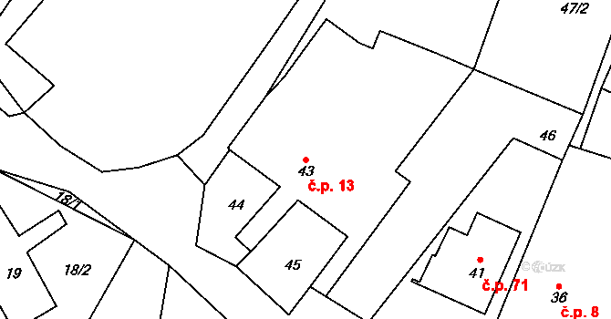 Řetouň 13, Malečov na parcele st. 43 v KÚ Řetouň, Katastrální mapa