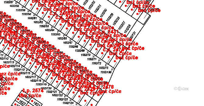 Uničov 2474 na parcele st. 1032/72 v KÚ Uničov, Katastrální mapa