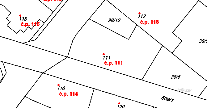 Jabkenice 111 na parcele st. 111 v KÚ Jabkenice, Katastrální mapa