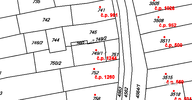 Vlčnov 1244 na parcele st. 749/1 v KÚ Vlčnov, Katastrální mapa