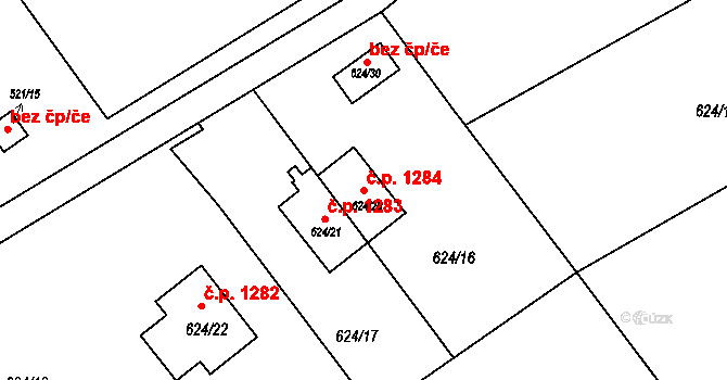 Ráj 1284, Karviná na parcele st. 624/20 v KÚ Ráj, Katastrální mapa