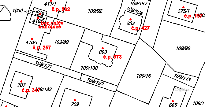 Velká Hleďsebe 373 na parcele st. 803 v KÚ Velká Hleďsebe, Katastrální mapa