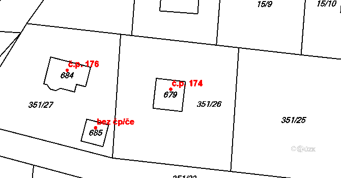 Kytín 174 na parcele st. 679 v KÚ Kytín, Katastrální mapa