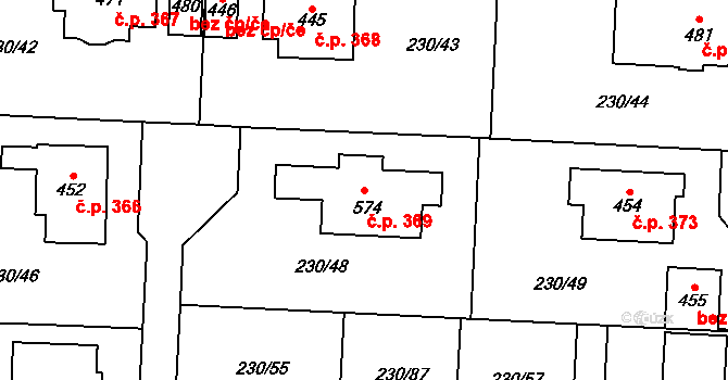 Vysoká nad Labem 369 na parcele st. 574 v KÚ Vysoká nad Labem, Katastrální mapa