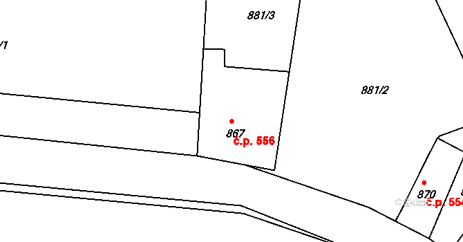 Pacov 556 na parcele st. 867 v KÚ Pacov, Katastrální mapa