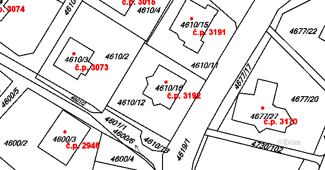 Teplice 3192 na parcele st. 4610/16 v KÚ Teplice, Katastrální mapa