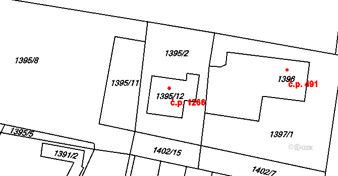 Mohelnice 1266 na parcele st. 1395/12 v KÚ Mohelnice, Katastrální mapa