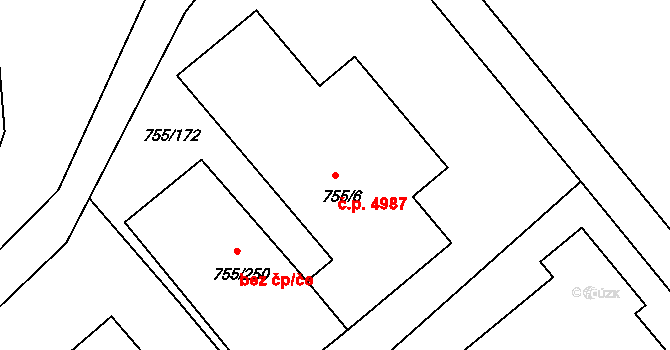 Rýnovice 4987, Jablonec nad Nisou na parcele st. 755/6 v KÚ Rýnovice, Katastrální mapa