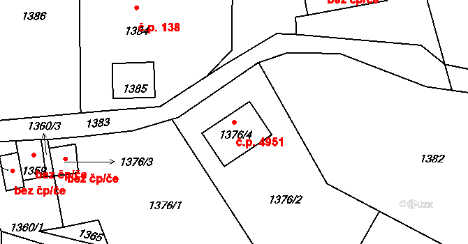 Proseč nad Nisou 4951, Jablonec nad Nisou na parcele st. 1376/4 v KÚ Proseč nad Nisou, Katastrální mapa