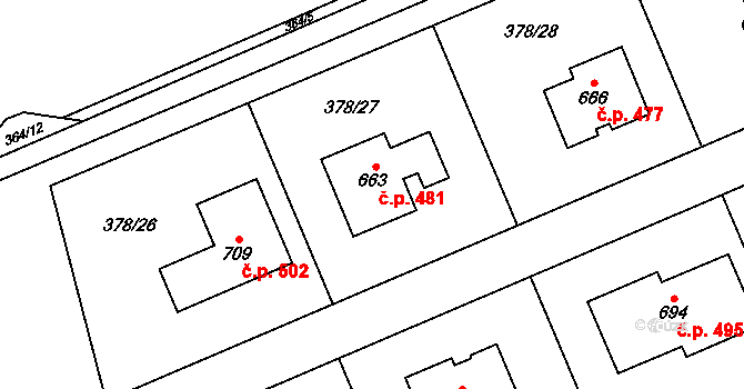 Rokytnice 481 na parcele st. 663 v KÚ Rokytnice u Přerova, Katastrální mapa