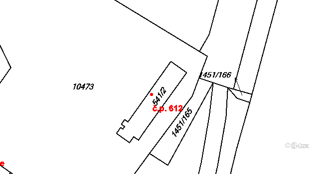 Hodonín 612 na parcele st. 541/2 v KÚ Hodonín, Katastrální mapa