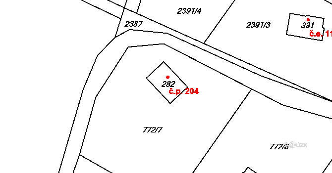 Prostřední Staré Buky 204, Staré Buky na parcele st. 282 v KÚ Prostřední Staré Buky, Katastrální mapa