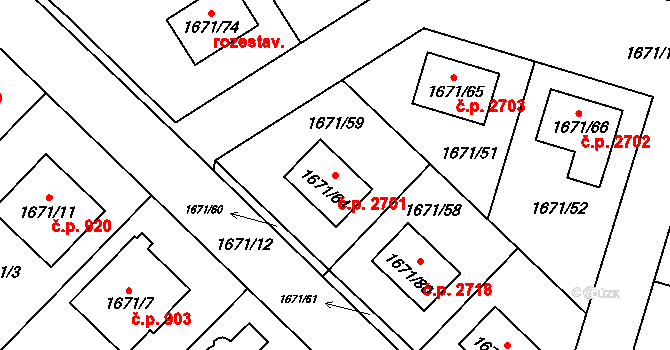 Stodůlky 2701, Praha na parcele st. 1671/64 v KÚ Stodůlky, Katastrální mapa