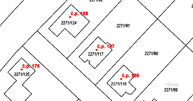 Dačice IV 187, Dačice na parcele st. 2271/117 v KÚ Dačice, Katastrální mapa