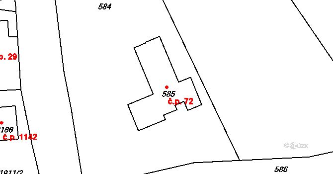 Chrastěšov 72, Vizovice na parcele st. 585 v KÚ Chrastěšov, Katastrální mapa