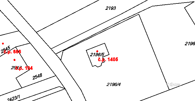 Lutyně 1405, Orlová na parcele st. 2196/5 v KÚ Horní Lutyně, Katastrální mapa
