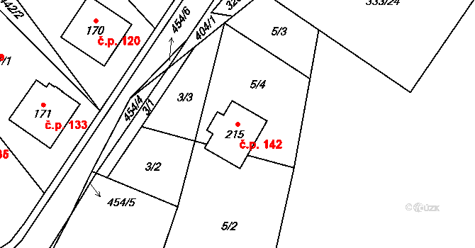 Vlkonice 142, Vacov na parcele st. 215 v KÚ Vlkonice u Vacova, Katastrální mapa