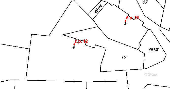 Vlčkovice 12, Kolinec na parcele st. 4 v KÚ Vlčkovice u Kolince, Katastrální mapa