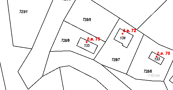 Hodkov 73, Zbraslavice na parcele st. 135 v KÚ Hodkov, Katastrální mapa