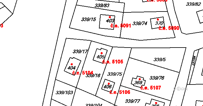 Kozojedy 5105 na parcele st. 405 v KÚ Kozojedy u Kostelce nad Černými Lesy, Katastrální mapa