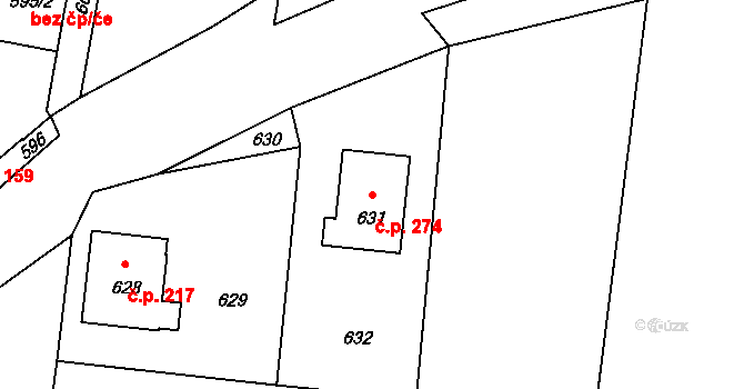 Neveklov 274 na parcele st. 631 v KÚ Neveklov, Katastrální mapa