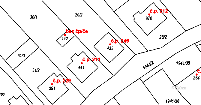 Pašovice 246 na parcele st. 433 v KÚ Pašovice na Moravě, Katastrální mapa