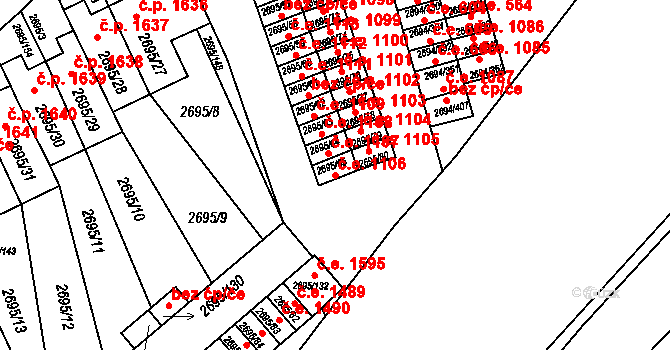 Pelhřimov 1106 na parcele st. 2695/65 v KÚ Pelhřimov, Katastrální mapa