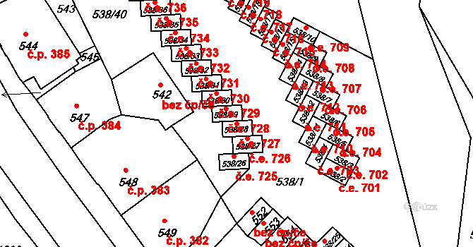 Děčín IV-Podmokly 727, Děčín na parcele st. 538/28 v KÚ Podmokly, Katastrální mapa