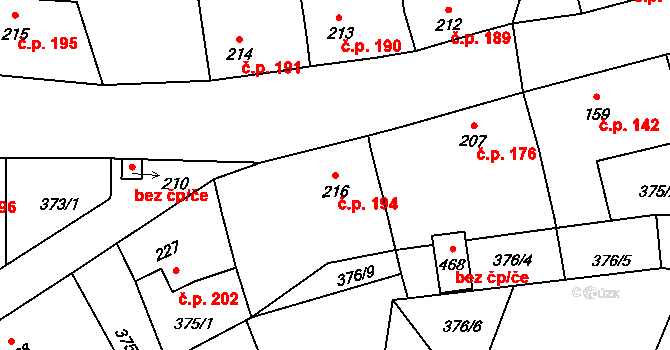 Sedlec 194, Sedlec-Prčice na parcele st. 216 v KÚ Sedlec u Votic, Katastrální mapa