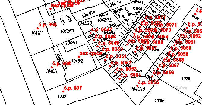 Znojmo 5050 na parcele st. 1042/8 v KÚ Znojmo-město, Katastrální mapa