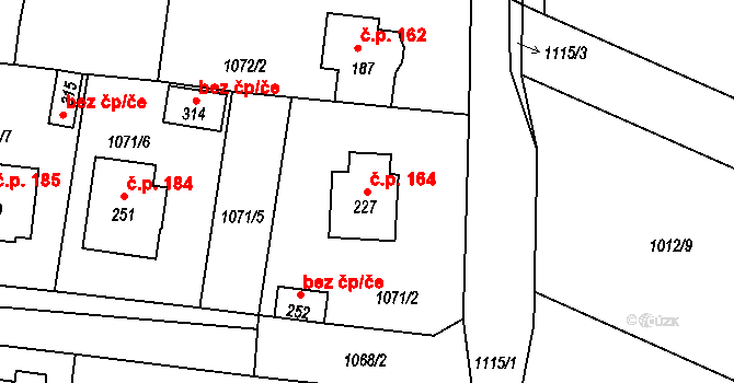 Prčice 164, Sedlec-Prčice na parcele st. 227 v KÚ Prčice, Katastrální mapa