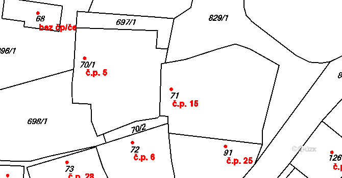 Obora u Cerhonic 15, Cerhonice na parcele st. 71 v KÚ Cerhonice, Katastrální mapa