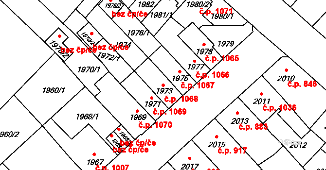 Velké Meziříčí 1068 na parcele st. 1973 v KÚ Velké Meziříčí, Katastrální mapa