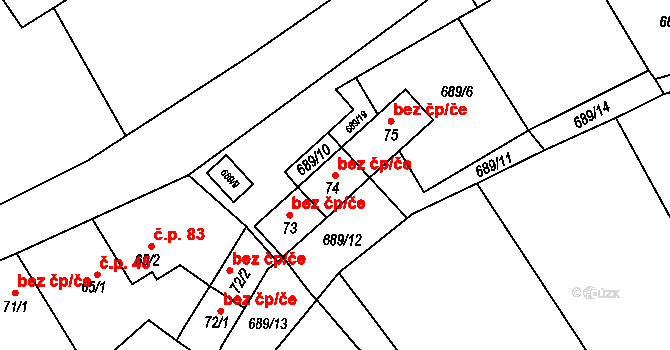 Kuroslepy 39867081 na parcele st. 74 v KÚ Kuroslepy, Katastrální mapa