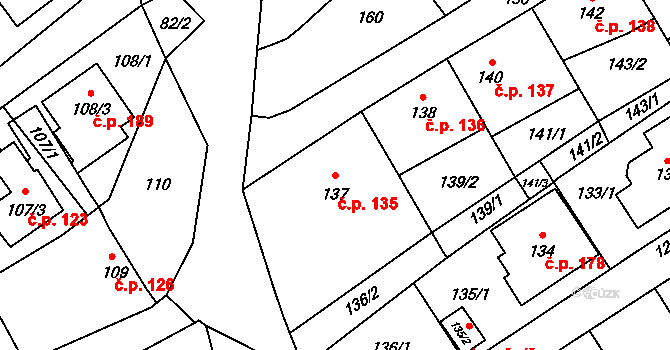 Jaroslavice 135, Zlín na parcele st. 137 v KÚ Jaroslavice u Zlína, Katastrální mapa