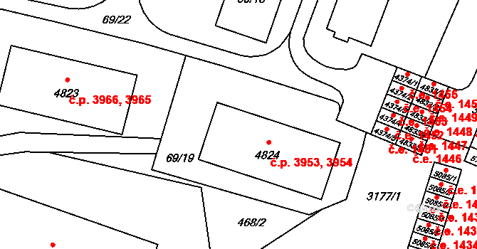 Zlín 3953,3954 na parcele st. 4824 v KÚ Zlín, Katastrální mapa
