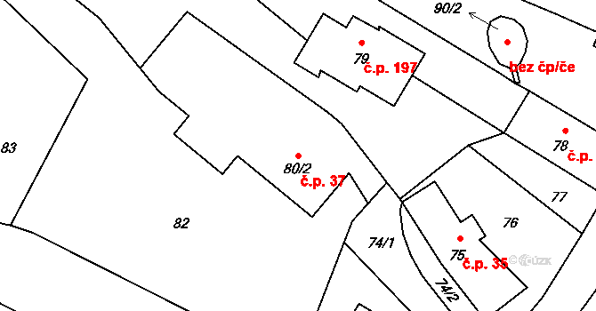 Děhylov 37 na parcele st. 80/2 v KÚ Děhylov, Katastrální mapa