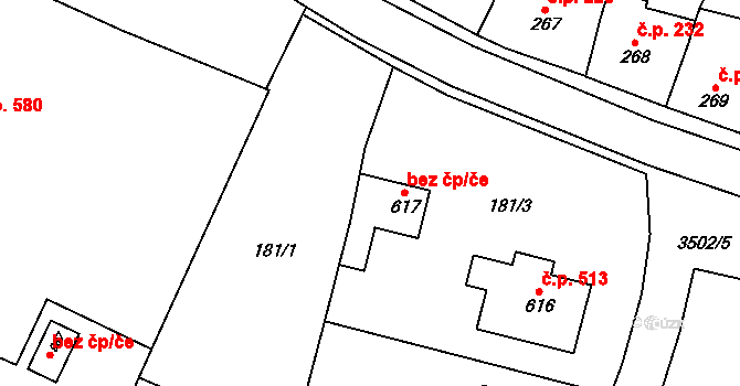 Lysice 46019081 na parcele st. 617 v KÚ Lysice, Katastrální mapa